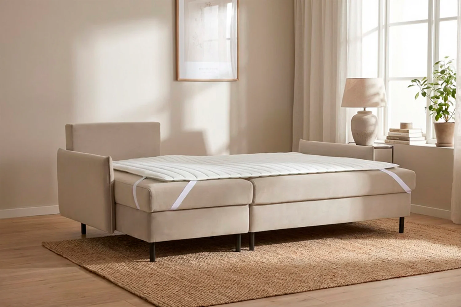 Model 12 Sofa Bed with Storage 3 Seater Right Chaise, Bone - Image 4